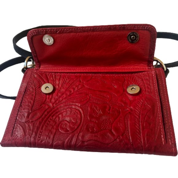 KAHLILA Red Tooled Leather Crossbody Wallet Purse Bag - Picture 7 of 16
